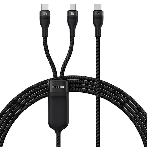 2-i-1 USB-kabel Baseus Flash Series USB-C til USB-C 100W, 1,5 m (sort)