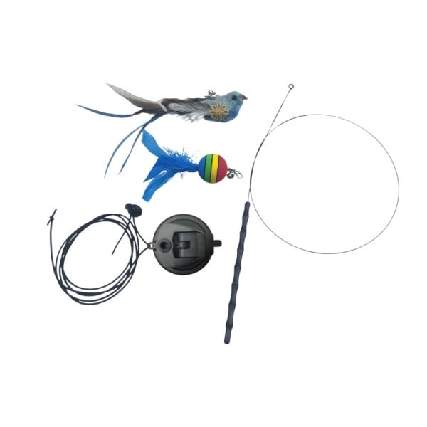 Cat Interactive Toy Set, Handheld Feather Teaser Wand Blå