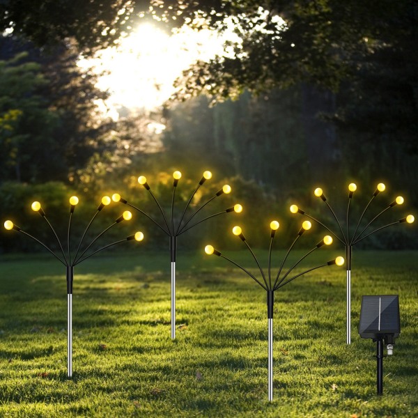 INF Solcellsdriven trädgårdsbelysning Firefly med 8 LED-lampor 4-pack Varm vit