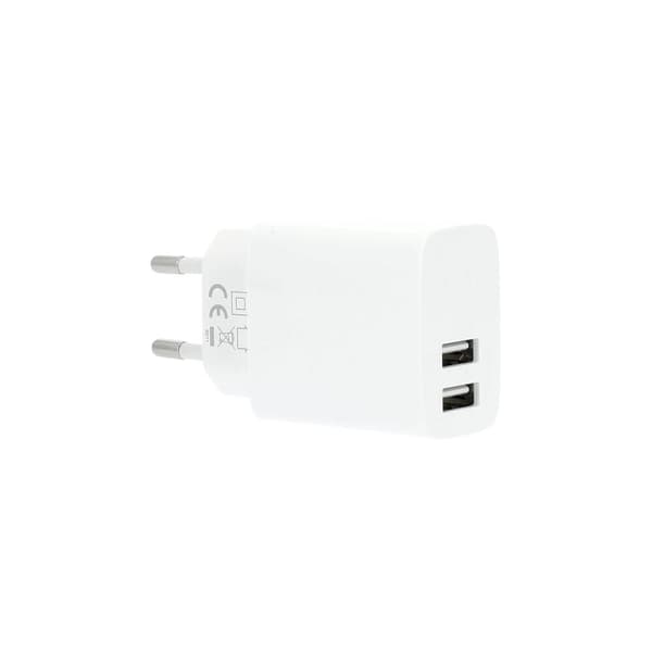 Laturi 220V 2xUSB-A 3.4A Valkoinen