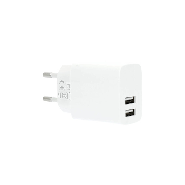 Oplader 220V 2xUSB-A 3.4A Hvid