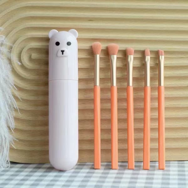 Makeup Brush Set - 5 Borstar med Hållare Orange Orange