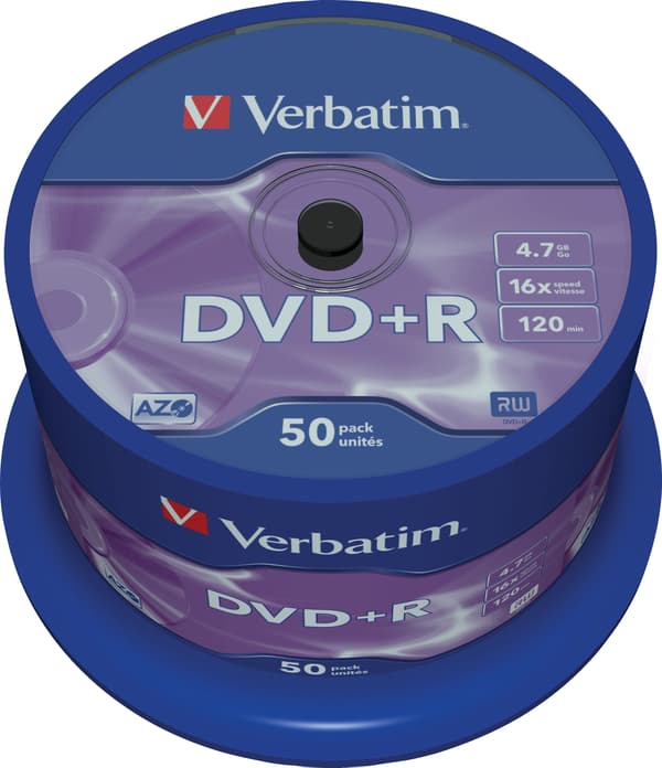 DVD+R, 16x, 4.7 GB/120 min, 50-pack spindel, AZO