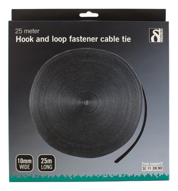 Hook and loop fastener cable ties, width 10mm, 25m, black