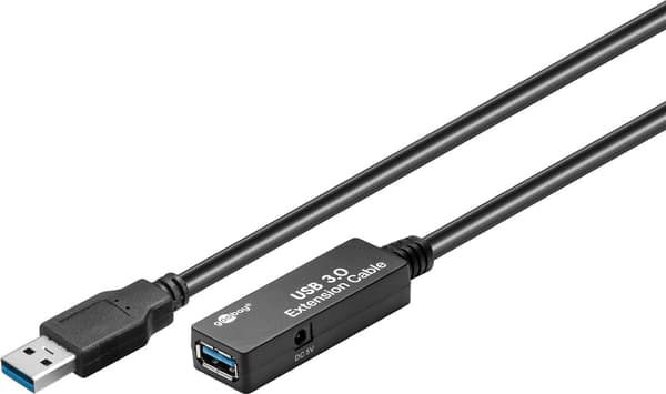 Aktiv USB-A-förlängningskabel, 5 m, svart