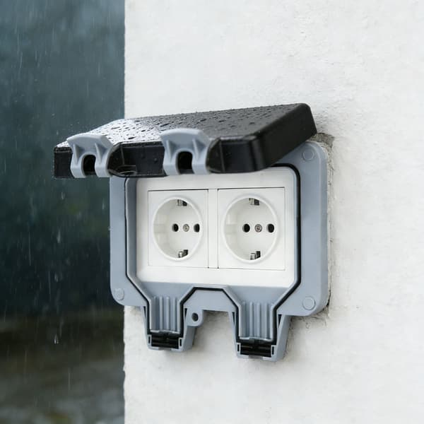 Utomhus vägguttag med lock IP66 - med dubbla eluttag Grey Grey