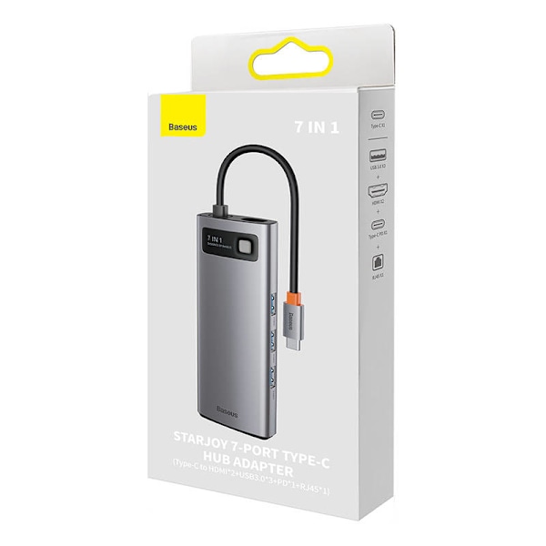 Hub 7in1 Baseus Metal Gleam Series, USB-C till 3x USB 3.0 + HDMI + USB-C PD + VGA + Ethernet RJ45
