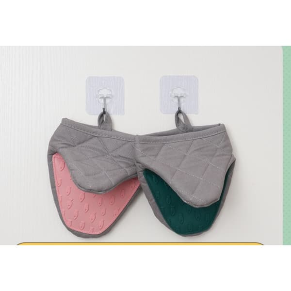 Heat-Resistant Silicone Oven Mitts Pair - Polyester-Lined Kitchen Oven and Microwave Grab Mitts Pink Pink