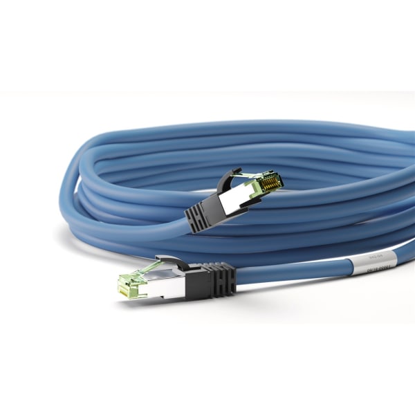 RJ45 (CAT 6A, 500 MHz) patchkabel med CAT 8.1 S/FTP rå kabel, blå
