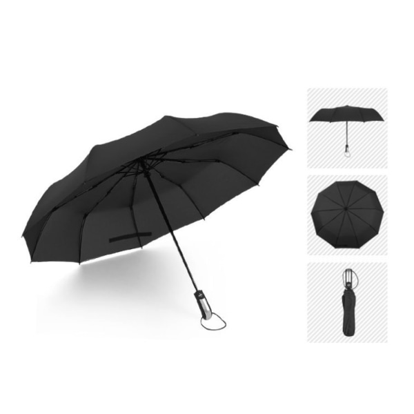 Vindsäkert paraply med 10 ekrar, trippelvikning - Svart