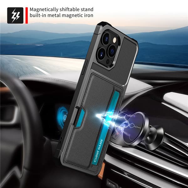 Elegantti musta iPhone 15 -kotelo korttitaskulla iPhone 15 Pro Max
