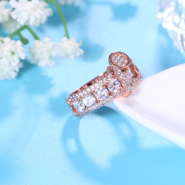 Disc Charm Hollow Zircon Ring Rose guld 19 mm