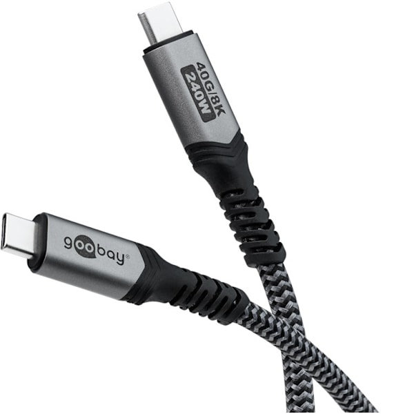 USB-C™-kabel, USB4™, 1 m, sort;sølv