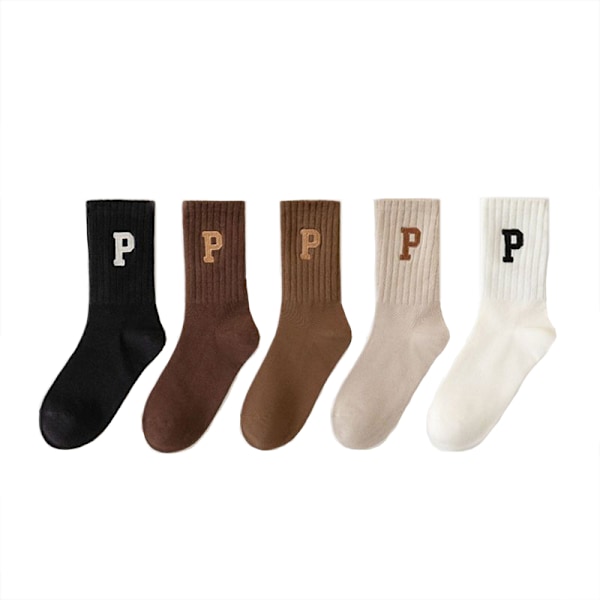 5 par Pack P Letter Mid-Calf Socks