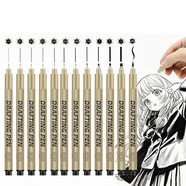 Præcisions Fineliner Pen Sæt Sorte Penne til Tegning 6-piece