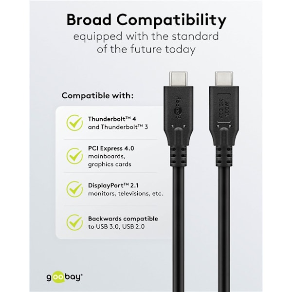 USB-C™-kabel, USB4™, 100 W, 40 Gbit/s, Power Delivery, 0,5 m