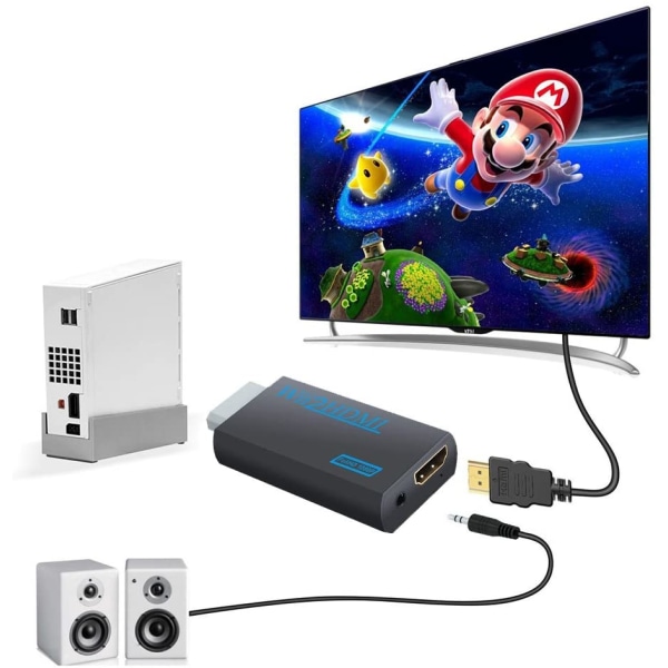 INF Nintendo Wii HDMI -adapteri - Full HD 1080p Musta