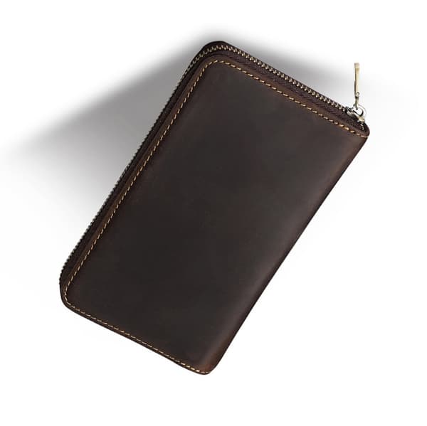 Premium Læder Lynlås Pen Etui - Kaffebrun Organizer