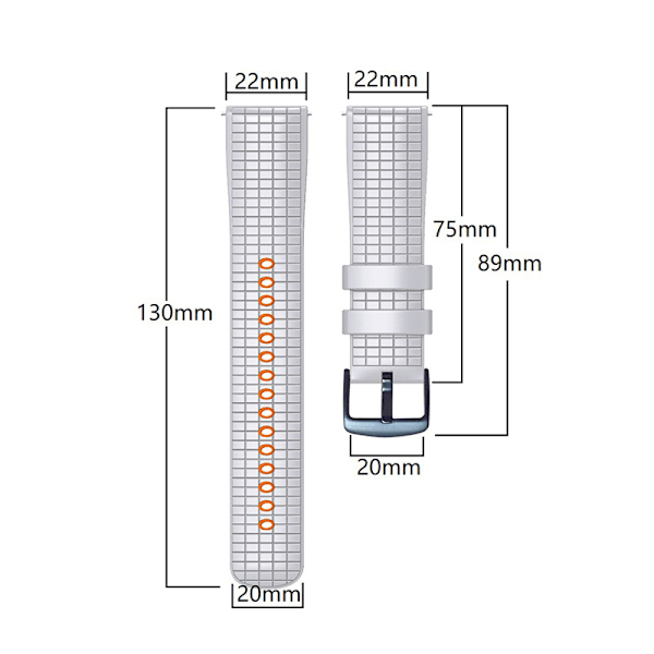 Silikone urrem til SAMSUNG Galaxy Watch 3 & Garmin Forerunner 255 Hvid+orange 22 mm