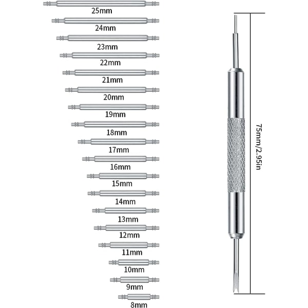 Fjäderstift 10-27 mm och verktyg för montering av klockarmband Silver