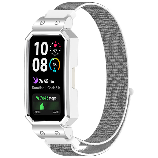 Snyggt vävt nylonband med silverram för Huawei Band Grå
