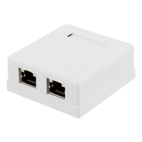 Shielded network socket, Surface UTP 2xRJ45, Cat6, white