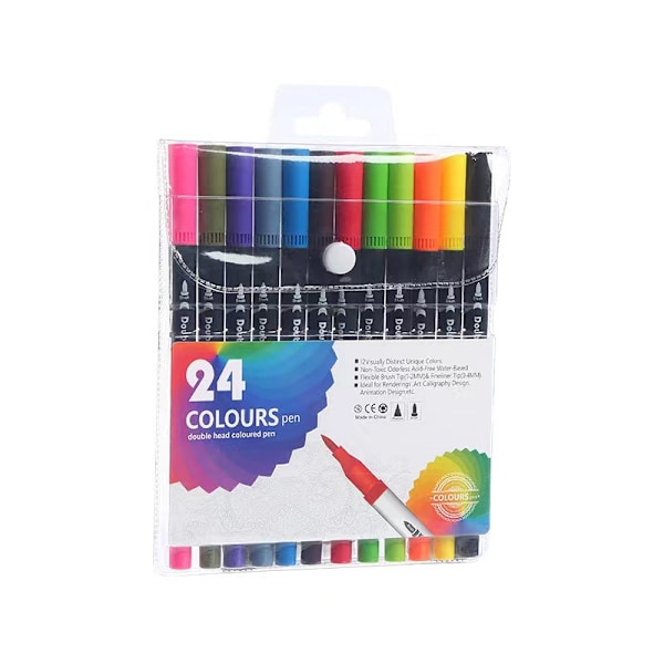 Vesipohjaiset Doodle-kynät, pestävät vesivärimerkit 24 väriä Musta