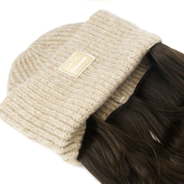 Trendig Stickad Mössa Peruk - Vågigt Hår Hatt Combo i Ett Stycke för Höst/Vinter coffee coffee