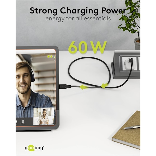USB-C™-kabel, USB 3.2, 60 W, 10 Gbit/s, Power Delivery, 1,5 m