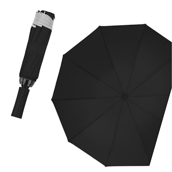 Reflekterende stribe, foldbar paraply til regn eller solskin Sort