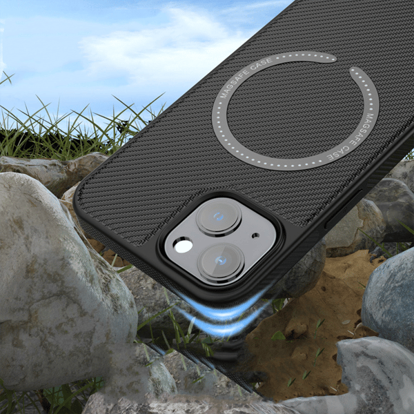Magnetiskt Kolfiber Laddningsfodral för iPhone Black iPhone 13 Black