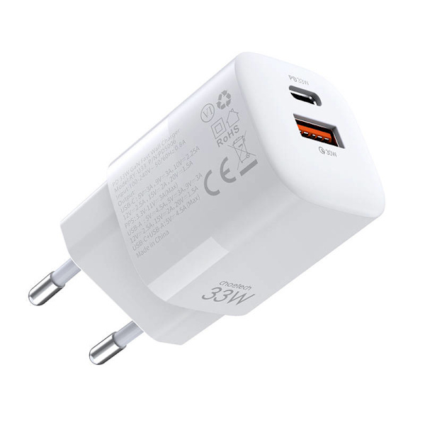 Väggladdare Choetech, 33W, PD5006 A+C dubbelport (vit)