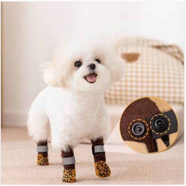 Halkfria Tysta Djurstrumpor - Bruna Polyester Hundstrumpor med Reflexband (4-pack)