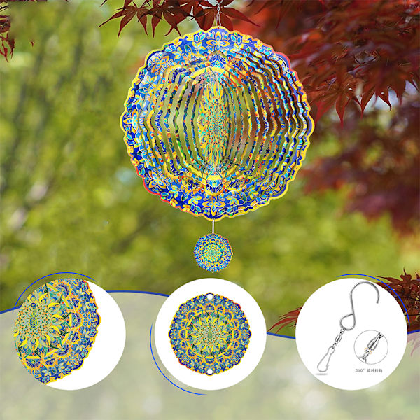 3D-roterande Mandala vindspel - Påfågeldesign