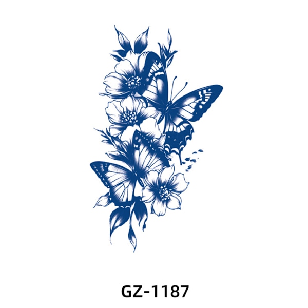 Tillfällig tatueringsdekal, blå blommig design 4