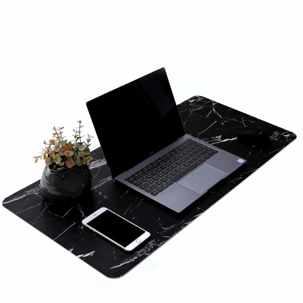 Skrivbordsunderlägg 89x44 cm PU-läder Svart/Marmor
