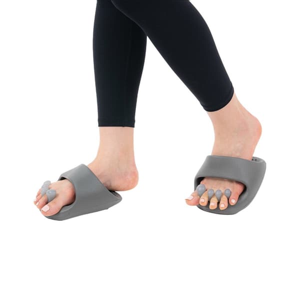 Ben træningstøfler i grå EVA+SEBS, halvflade vippe-tøfler til XO-benretning, hallux valgus-massage og bueunderstøttelse