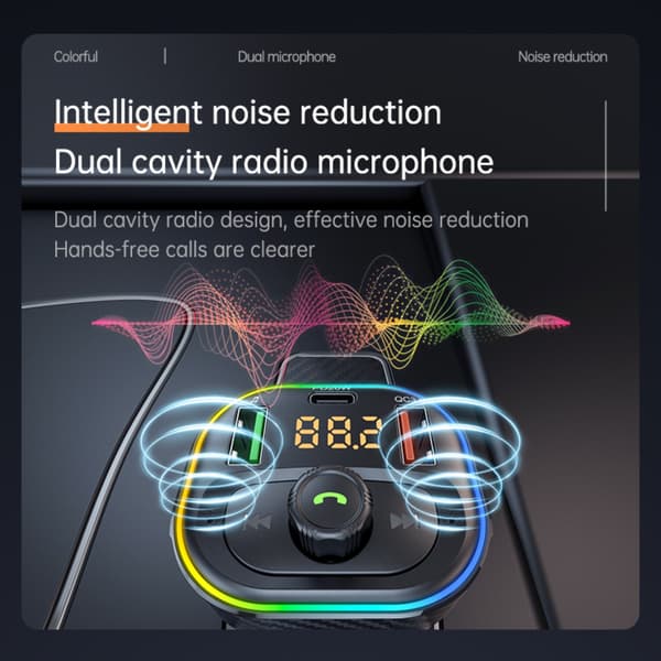Bil Bluetooth MP3-afspiller – Bluetooth 5.0 FM-sender med dobbelt USB QC3.0 18W + PD30W hurtigopladning og TF/USB-afspilning