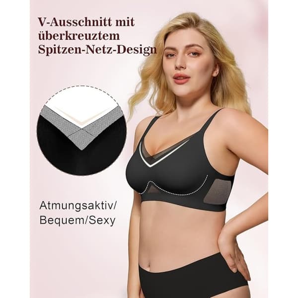 Trådlös Vadderad BH med 3D-Stöd & Sidovingar, Storlek L – För Bekväm Passform Hela Dagen Black Black