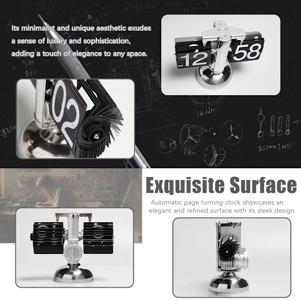 Automatisk Flip Klocka Vintage Black Black