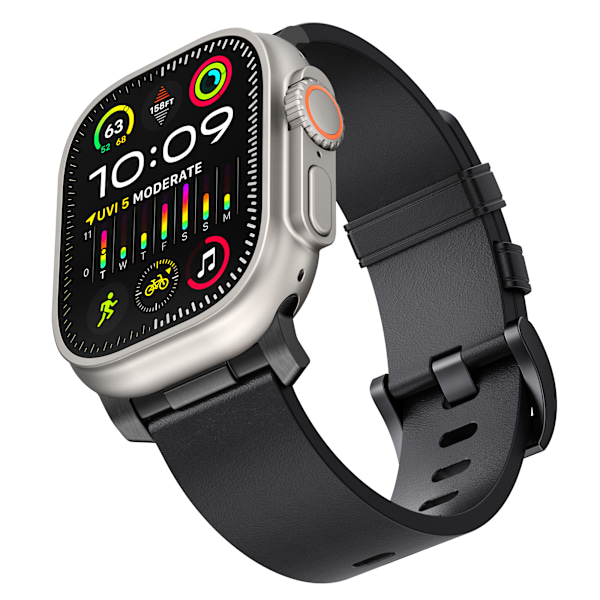 Horween læderurrem til Apple Watch 42/44/46/49 mm - mørkebrun Sort