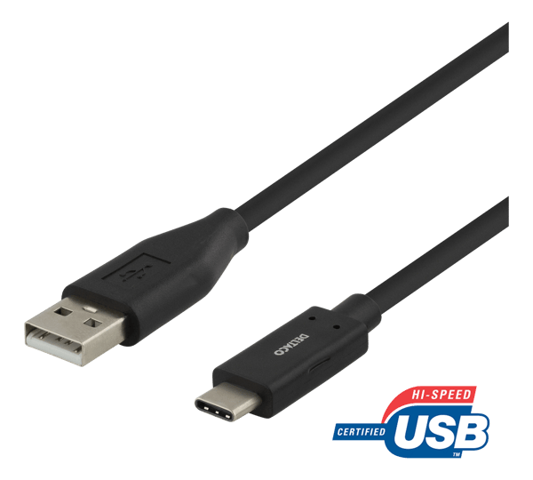 USB-C - USB-A-kaapeli, 1,5m, 3A, USB 2.0, musta