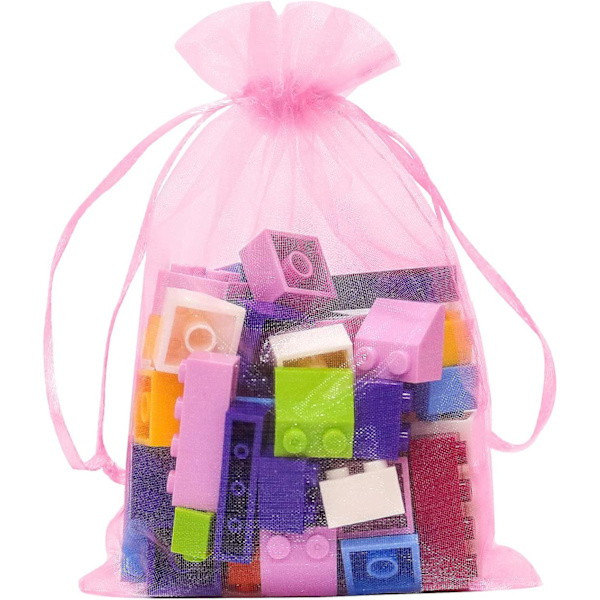 50 Pack elegantti vaaleanpunainen organza kiristysnauha laukkuja - koruja ja lahjoja (7x9cm) Vaaleanpunainen