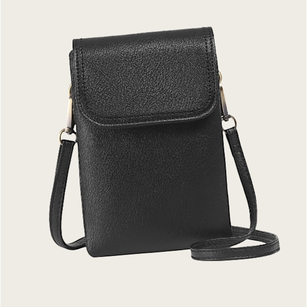 Kvinders Crossbody-telefontaske, PU-læder etui til multikortslot Sort