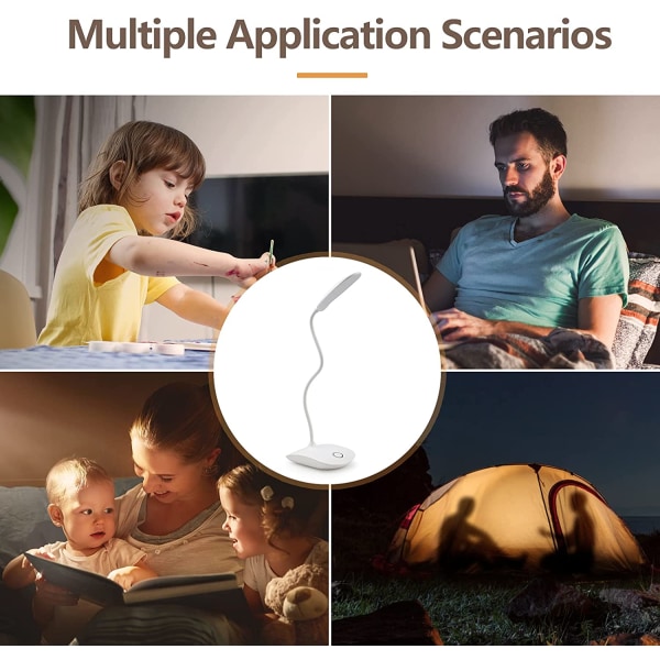 INF Genopladelig LED bordlampe med lysdæmper og bøjelig fod, Hvid