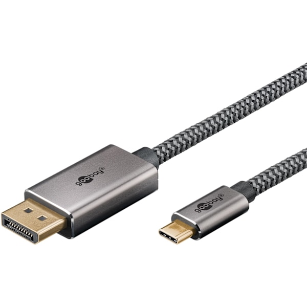 USB-C™-till-DisplayPort™-textilkabel 4K @ 60 Hz, 3 m, svart;silver