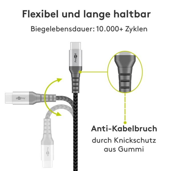 USB-C™ till USB-A textilkabel med metallkontakter 0,5 m