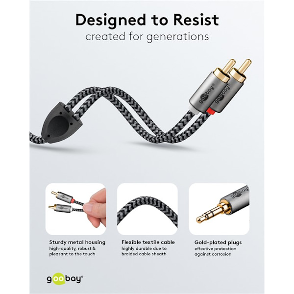 Ljudadapterkabel AUX, 3,5 mm jack till stereo RCA-kontakt, 1 m