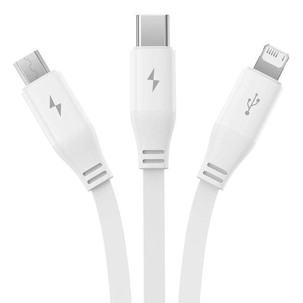 Laddningskabel 3w1 Baseus USB till USB-C, USB-M, Lightning 3,5A, 1,1m (Vit)