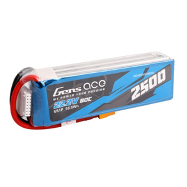 Gens ace 2500mAh 22,2V 80C 6S1P Lipo batteripakke med XT60 stik